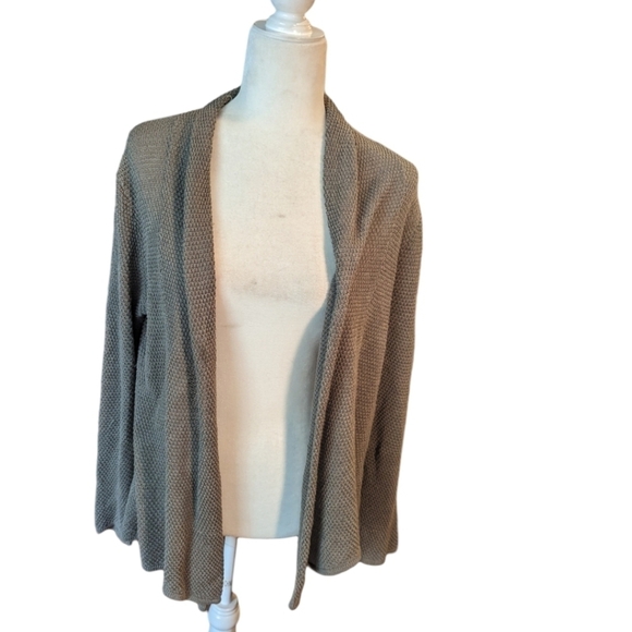 Pure Jill linen blend lightweight open front long cardigan greize neutral sz M - Picture 8 of 8